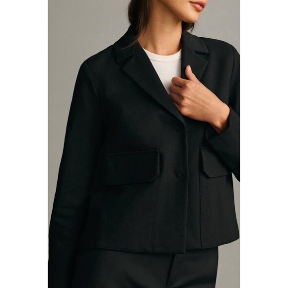 Maeve Anthropologie Shrunken Swing Ponte Jacket Size 0 Black Minimalist Chic NWT - Picture 1 of 16